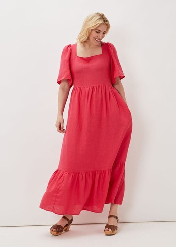 Phase Eight Emaline Linen Dress Red USA | 0497156-UQ